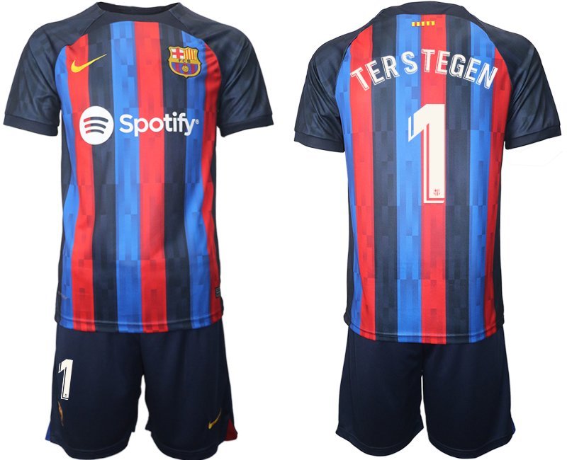 Ter Stegen 1 FC Barcelona 2022/23 Heimtrikot dunkles Blau Herren Trikotsatz Kurzarm