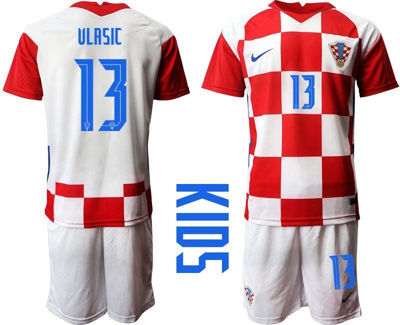 ULASIC 13 Kroatien EM 2020 Heim Kit weiß rot Trikotsatz Kurzarm + Kurze Hosen Kinder