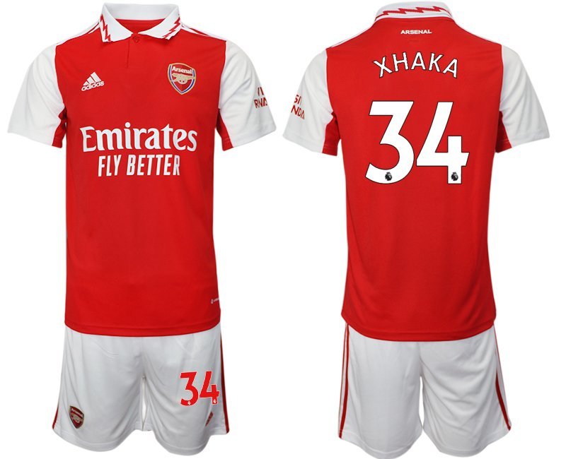 XHAKA 34 Arsenal 2022-2023 Heimtrikot rot-weiß Trikotsatz Kurzarm + Kurze Hosen Herren