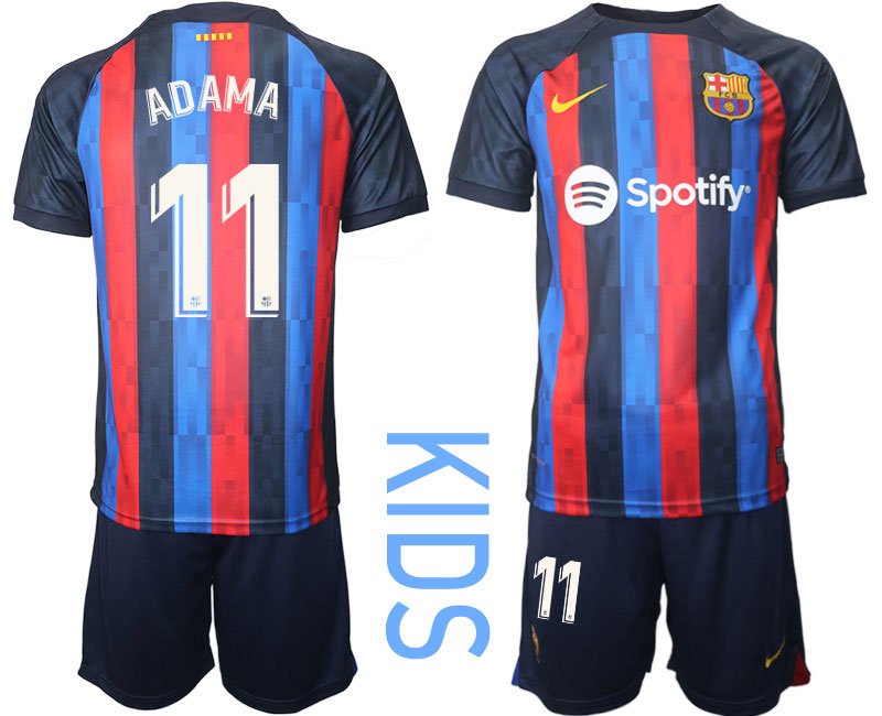 ADAMA 11 FC BARCA 2022-23 Heimtrikot schwarz blau rot Trikotsatz Kurzarm Kinder