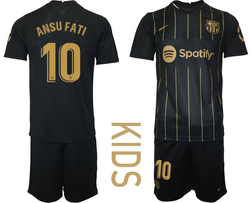 ANSU FATI 10 FC Barcelona 2022-2023 Trikot schwarz gold Trikotsatz Kurzarm Kinder