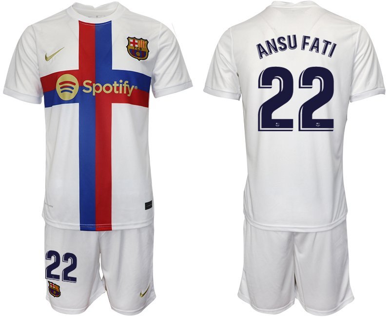 ANSU FATI 22 FC Barcelona 202223 Ausweichtrikot weiß Trikotsatz Kurzarm + Kurze Hosen