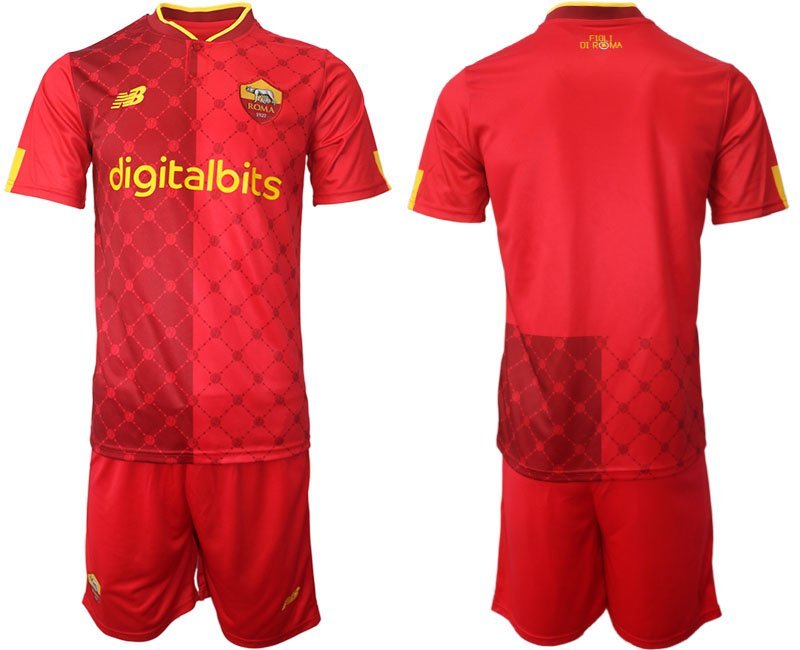 AS Roma Heimtrikot 2022-23 rot gelben Trikotsatz Kurzarm + Kurze Hosen Herren