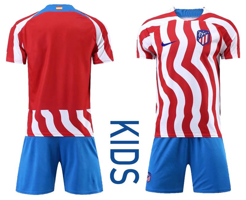 Atlético Madrid 2022-23 Trikot weiß-roten Streifen Kinderheim Trikot