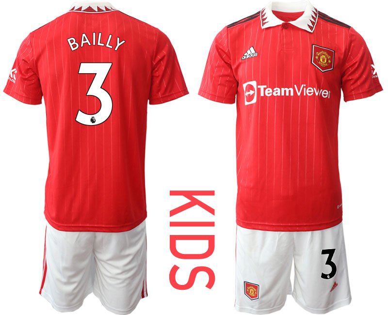 BAILLY 3 Manchester United Heimtrikot 2022-23 rot weiss Trikotsatz Kurzarm Kinder