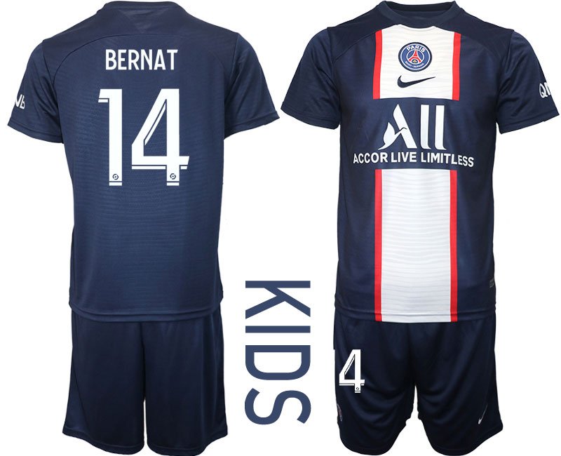 Bernat 14 Paris Saint-Germain Fußballtrikots 202223 PSG Kinderheim Trikot Blau