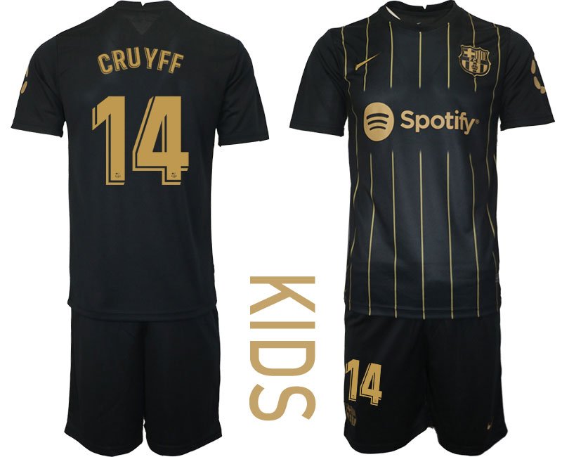 CRUYFF 14 FC Barcelona 2022-2023 Trikot Set schwarz gold Fußballtrikot für Kinder