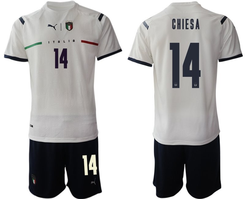 Chiesa 14 Italien Auswärtstrikot 2021 FIGC Trikotsatz weiß Kurzarm + Kurze Hosen Herren