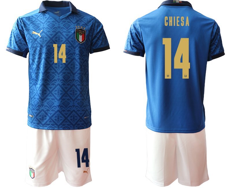 Chiesa 14 Italien Heimtrikot EM 2020-21 Trikotsatz blau Kurzarm + Kurze Hosen Herren