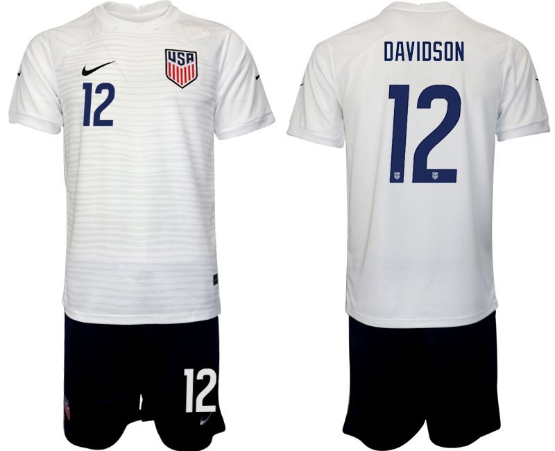 DAVIDSON #12 Fußballtrikots weiß der United States für die WM 2022 USA Heimtrikot