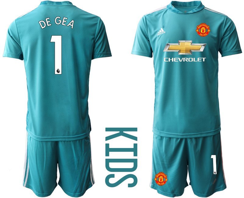 DE GEA 1 Manchester United Torwarttrikot 2020 Kurzarm + Kurze Hosen Kinder