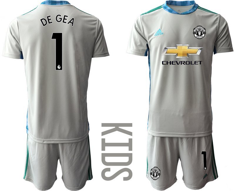 DE GEA 1 Manchester United Torwarttrikot grau Kurzarm + Kurze Hosen Kindertrikot für draußen