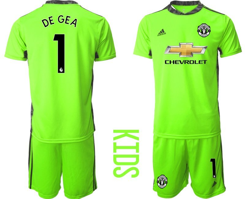 DE GEA 1 Manchester United Torwarttrikot grün Kurzarm Trikotsatz Kindertrikot für draußen