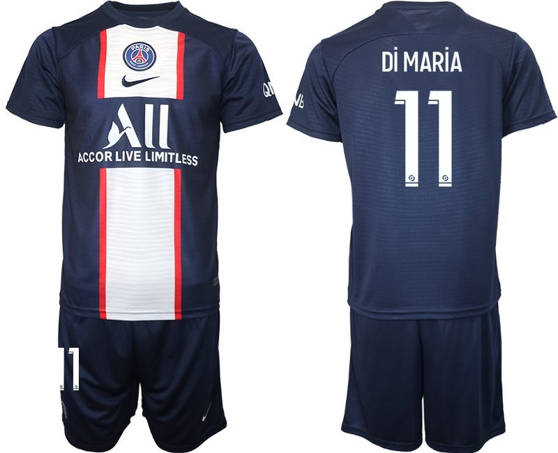 DI MARIA 11 Paris Saint Germain 2022-23 Heimtrikot blau PSG Trikotsatz Kurzarm + Kurze Hosen