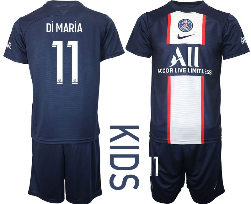 DI MARIA #11 Paris Saint-Germain Heimtrikot 202223 PSG Kinder Trikotsatz Blau