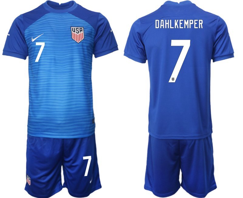 Dahlkemper 7 United States Auswärtstrikot WM 2022 blau USA Trikotsatz Kurzarm + Kurze Hosen