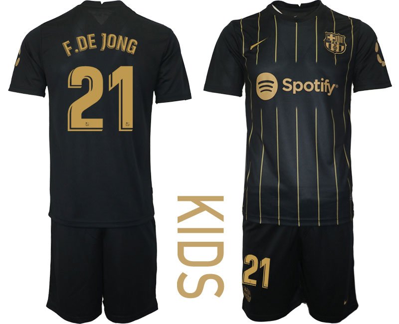 F.DE JONG 21 FC Barcelona 2022-2023 Trikot Set schwarz gold Fußballtrikot für Kinder