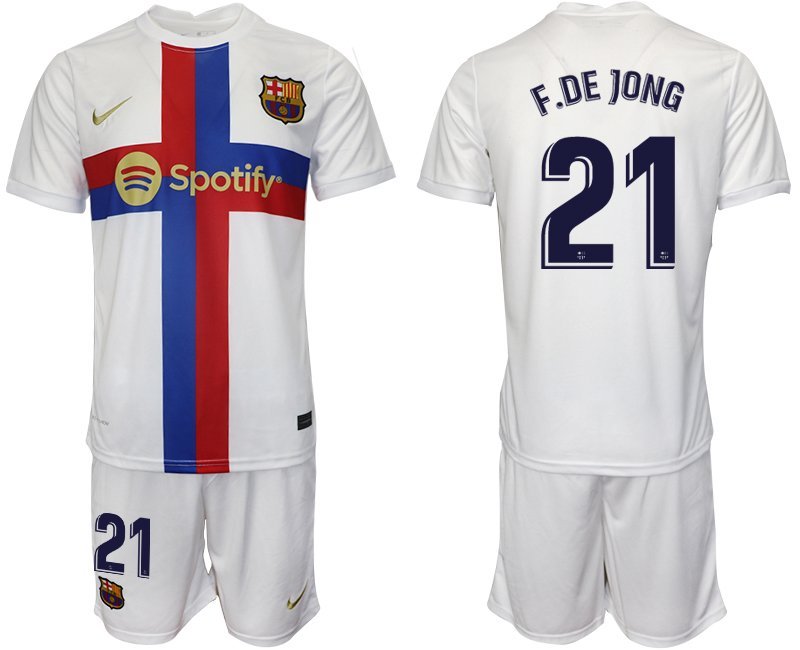 F.DE JONG 21 FC Barcelona 202223 Ausweichtrikot weiß Trikotsatz Kurzarm + Kurze Hosen