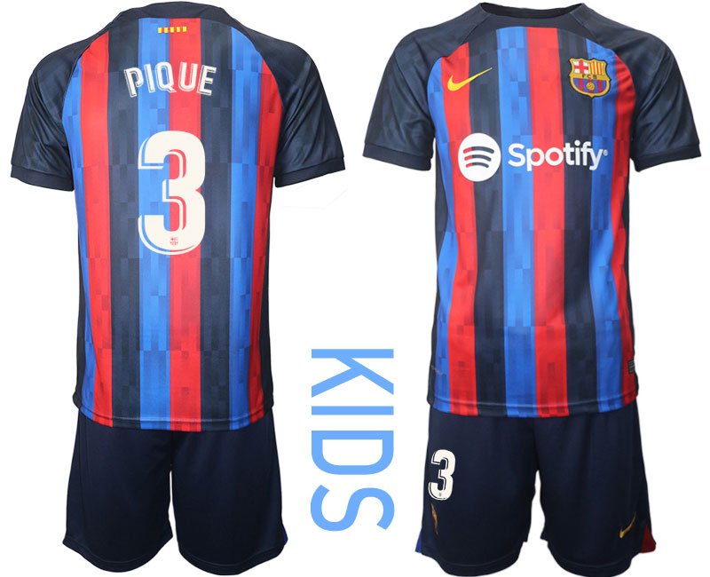 FC Barcelona 2022-23 Kinder Heim Trikot schwarz blau rot Trikotsatz Kurzarm PIQUE 3