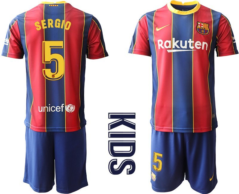 FC Barcelona Fußball-Trikots Kinderheim Trikot 2020-21 Trikotsatz SERGIO 5