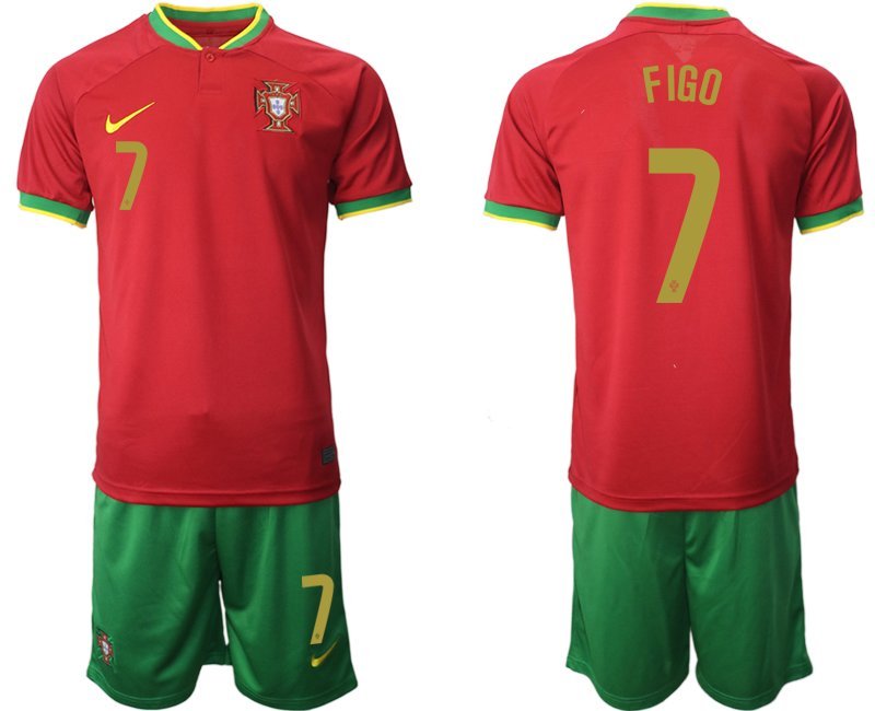 FIGO 7 Portugal WM 2022 Heimtrikot rot und grün Trikotsatz Kurzarm + Kurze Hosen Herren