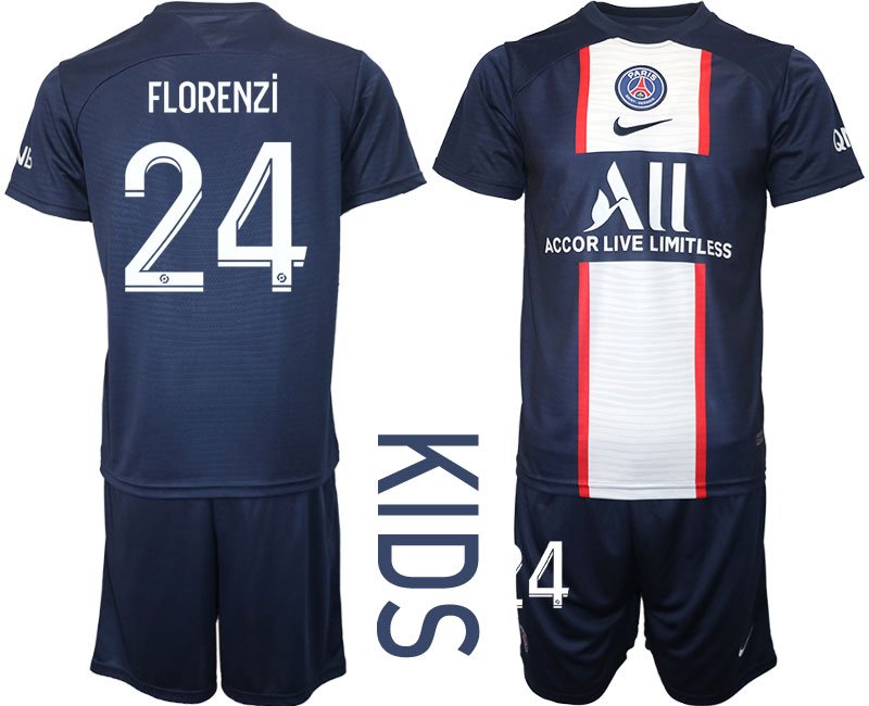 Florenzi #24 PSG Home Trikot 2022-2023 Paris Saint-Germain Kindertrikot für draußen