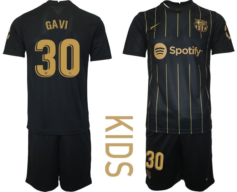 GAVI 30 FC Barcelona 2022-2023 Trikot Set schwarz gold Fußballtrikot für Kinder