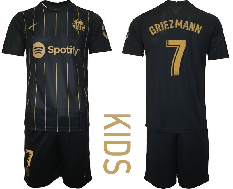 GRIEZMANN #7 Barca 2022-2023 Trikot schwarz gold Trikotsatz Kurzarm für Kinder