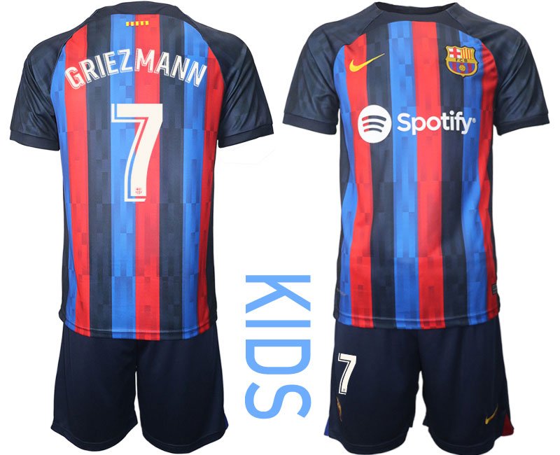 GRIEZMANN 7 FC BARCA 2022/23 Heimtrikot schwarz blau rot Trikotsatz Kurzarm Kinder