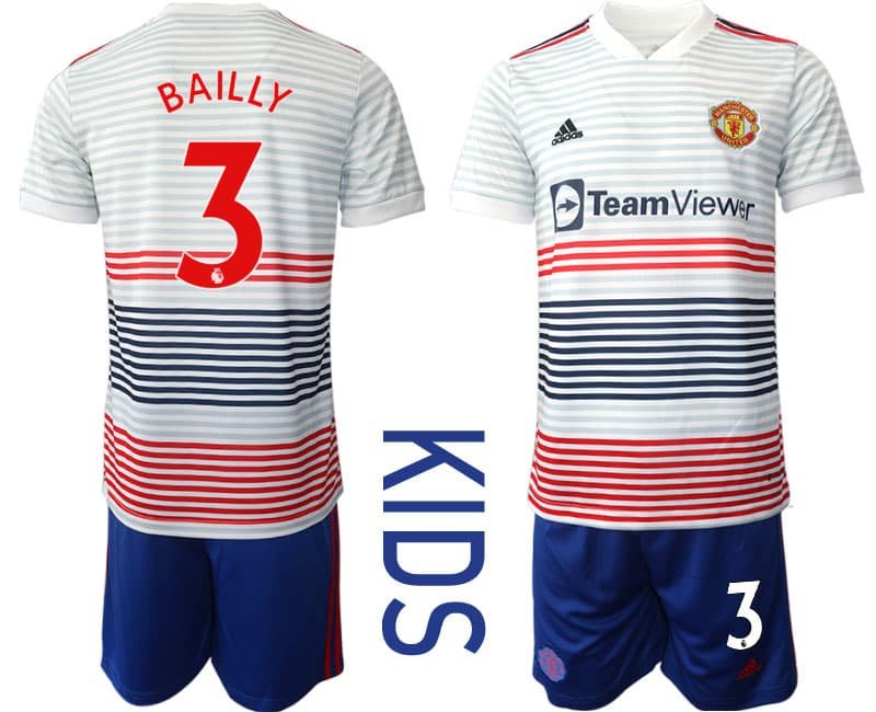 Günstige Kinder Manchester United Auswärtstrikot 2022/23 Fußballtrikot BAILLY 3 Kaufen