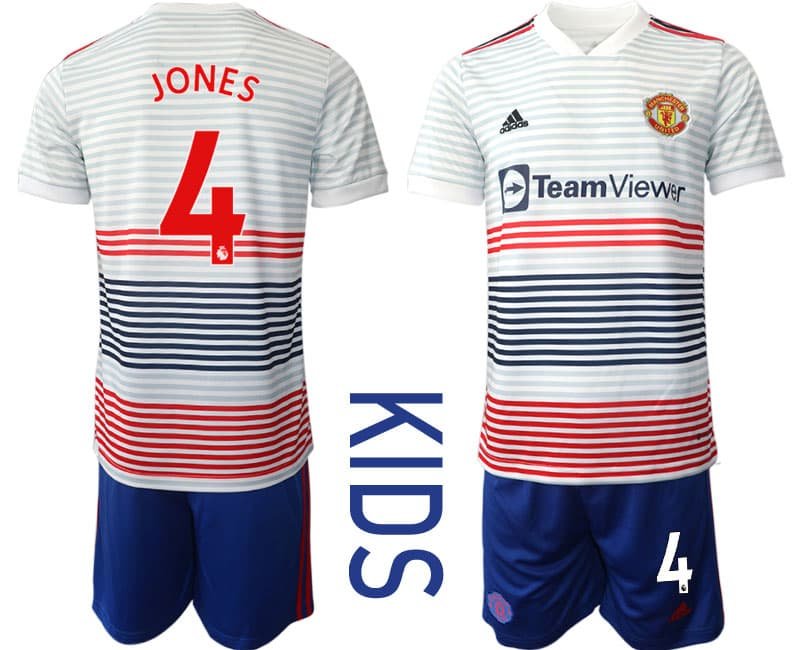 Günstige Kinder Manchester United Auswärtstrikot 2022/23 Fußballtrikot Jones 4 Kaufen