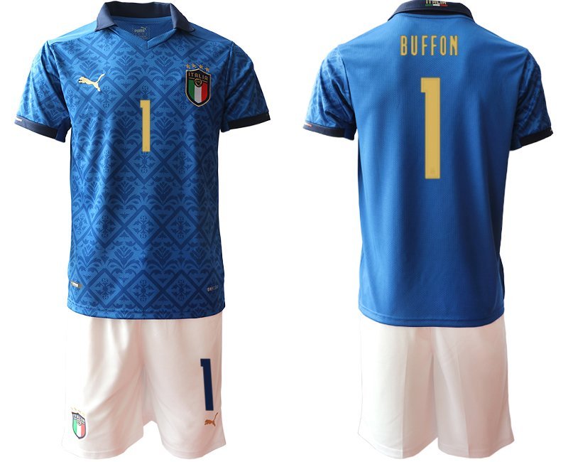 Herren Italien Heimtrikot EM 2020-2021 Trikotsatz blau Kurzarm mit Aufdruck Buffon 1