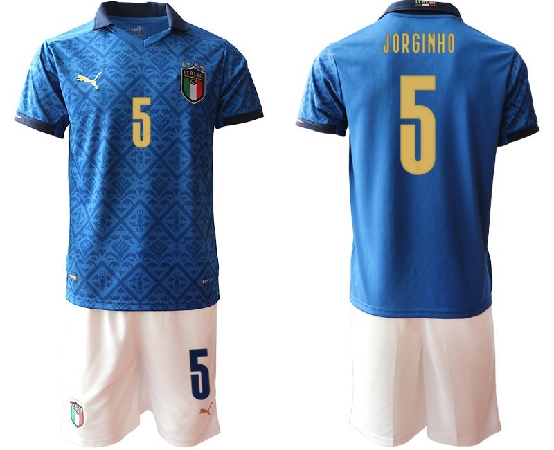 Herren Italien Heimtrikot EM 2020-2021 Trikotsatz blau Kurzarm mit Aufdruck Jorginho 5