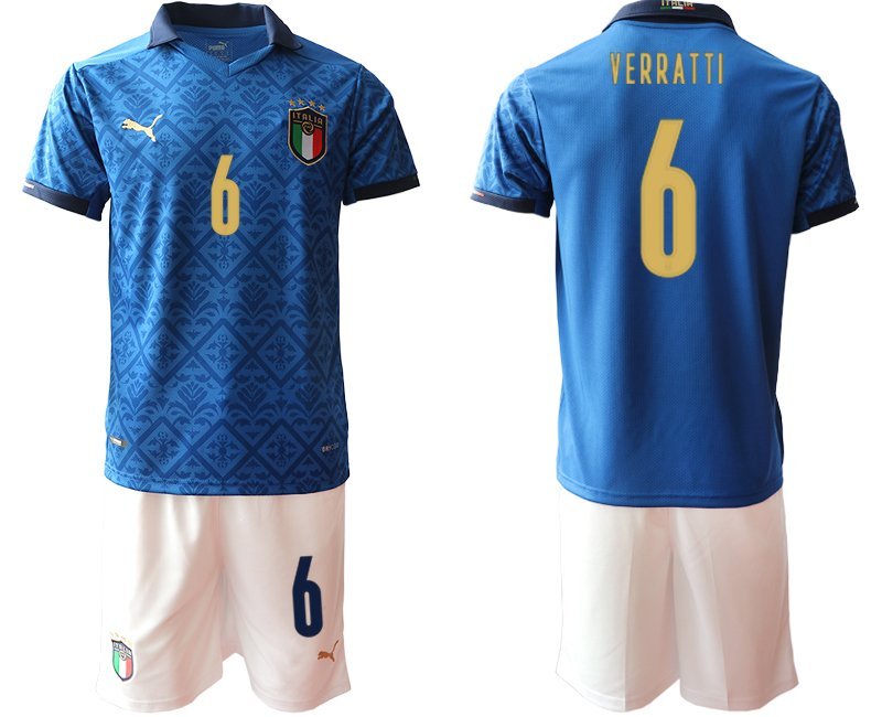 Herren Italien Heimtrikot EM 2020-2021 Trikotsatz blau Kurzarm mit Aufdruck Verratti 6