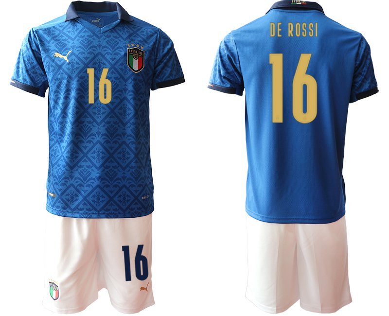 Herren Italien Heimtrikot EM 2020-21 Trikotsatz blau Kurzarm De Rossi 16
