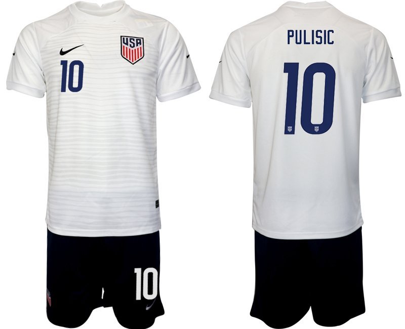 Herren USA Heimtrikot WM 2022 weiß T-shirt weiß mit Aufdruck Pulisic 10