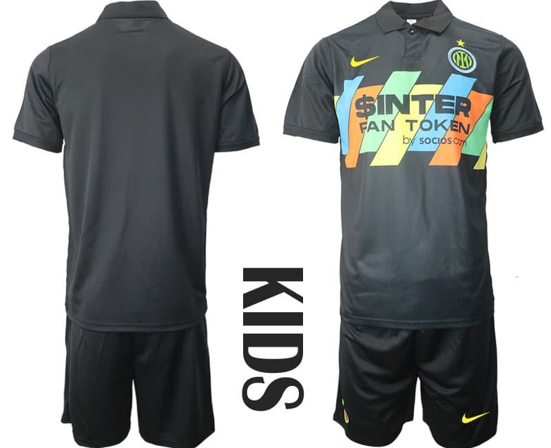 Inter Mailand 2021-22 Ausweichtrikot Schwarzes 3. Fussballtrikot Kinder