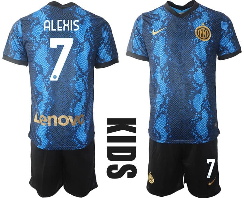 Inter Mailand Kinder Heim Trikot 202122 blau gold Trikotsatz mit Aufdruck Alexis 7