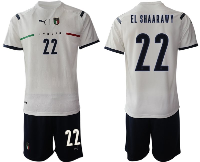 Italien Auswärtstrikot 2021 FIGC Trikotsatz weiß Kurzarm + Kurze Hosen El Shaarawy 22