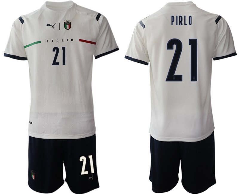 Italien Auswärtstrikot 2021 FIGC Trikotsatz weiß Kurzarm + Kurze Hosen Pirlo 21