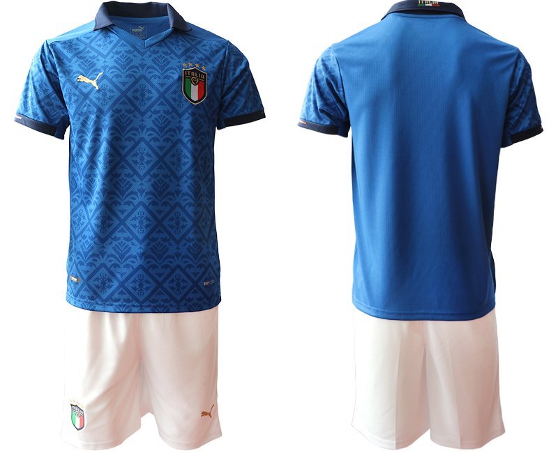 Italien Heimtrikot EM 2020/2021 blau Kurzarm + weiß Kurze Hosen Herren