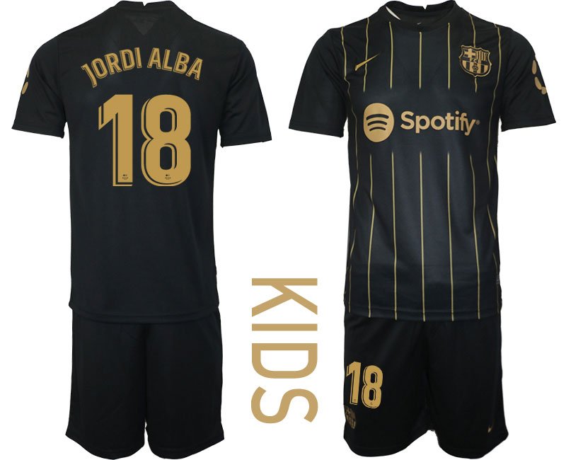 JORDI ALBA 18 FC Barcelona 2022-2023 Trikot Set schwarz gold Fußballtrikot für Kinder