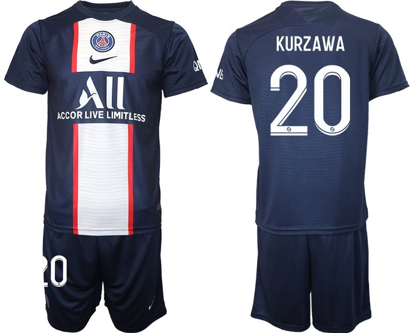 KURZAWA 20 Paris Saint Germain 2022-23 Heimtrikot blau PSG Trikotsatz Kurzarm + Kurze Hosen