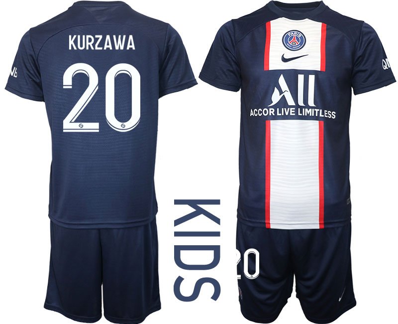KURZAWA #20 Paris Saint-Germain Fußballtrikots 202223 PSG Kinderheim Trikot Blau