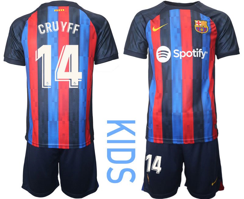 Kinder FC BARCA 2022/23 Heimtrikot schwarz blau rot Trikotsatz Kurzarm CRUYFF 14