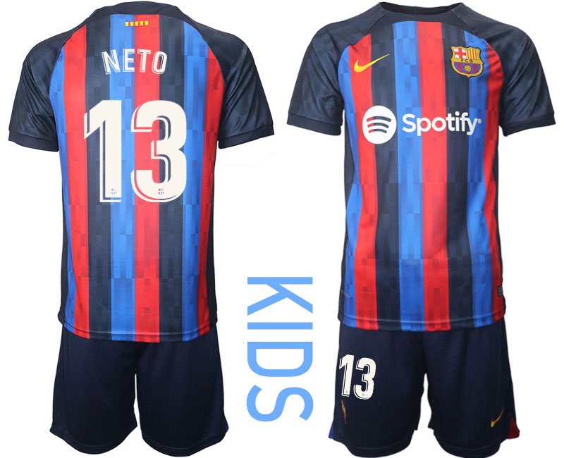 Kinder FC BARCA 2022/23 Heimtrikot schwarz blau rot Trikotsatz Kurzarm NETO 13