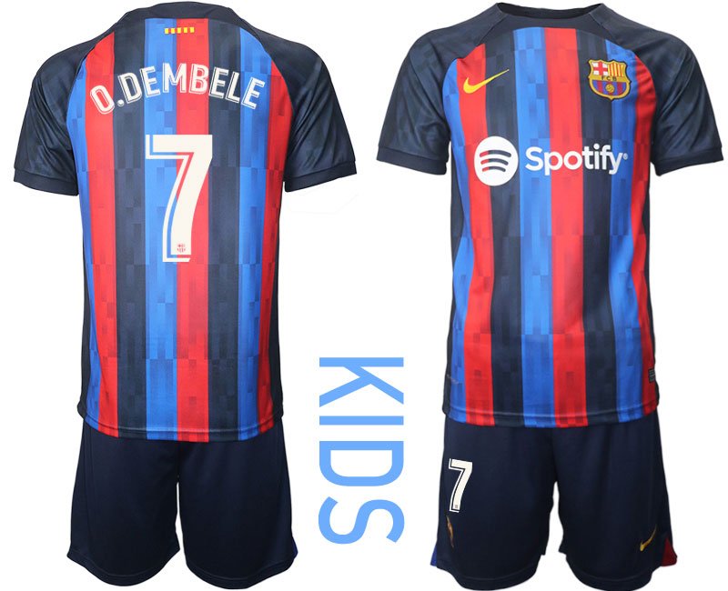 Kinder FC BARCA 2022/23 Heimtrikot schwarz blau rot Trikotsatz Kurzarm O.DEMBELE 7