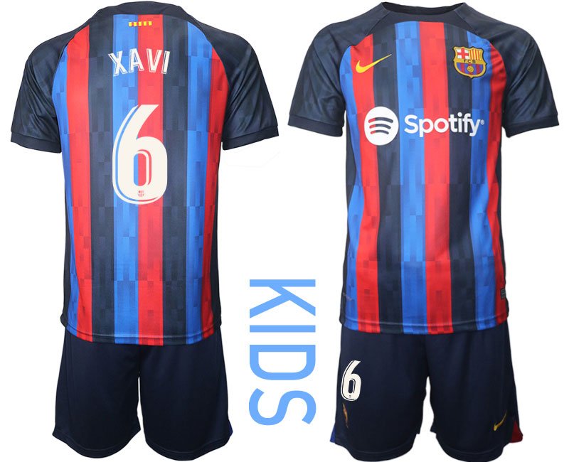 Kinder FC BARCA 2022/23 Heimtrikot schwarz blau rot Trikotsatz Kurzarm XAVI 6