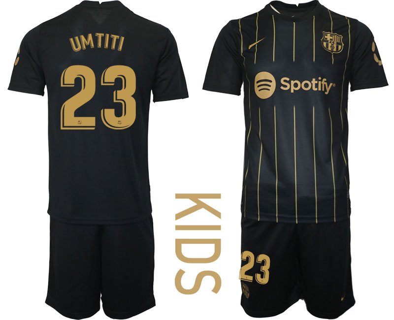 Kinder FC Barcelona 2022-2023 Trikot Set schwarz gold Fußballtrikot UMTITI #23