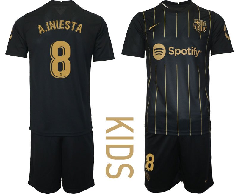 Kinder FC Barcelona 2022-2023 Trikot schwarz gold Trikotsatz Kurzarm A.INIESTA #8